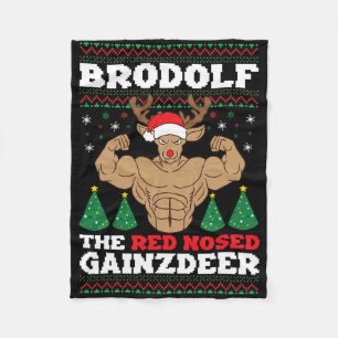 Brodolf Funny Christmas Buff Reindeer Gym Bodybuil Fleece Blanket