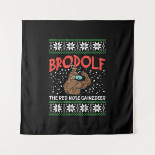 Brodolf In Mask Muscle Workout Gym Ugly Xmas Tapestry