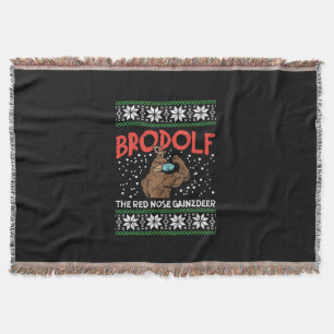 Brodolf In Mask Muscle Workout Gym Ugly Xmas Throw Blanket
