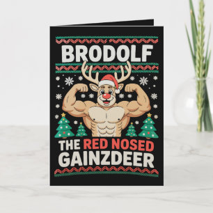 Brodolf Red Nosed Gainzdeer Reindeer Christmas Gym Card