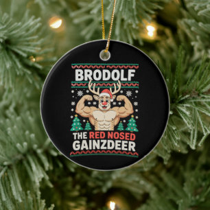 Brodolf Red Nosed Gainzdeer Reindeer Christmas Gym Ceramic Tree Decoration