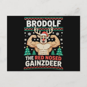 Brodolf Red Nosed Gainzdeer Reindeer Christmas Gym Holiday Postcard