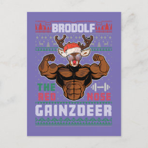 Brodolf The Red Nose Gainzdeer Gym Ugly Christmas Postcard