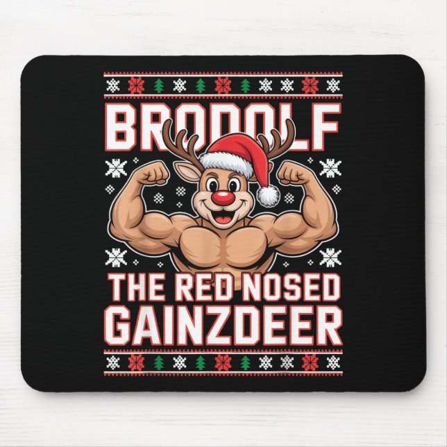Brodolf The Red Nosed Gainzdeer Funny Xmas Gym Out Mouse Mat (Front)