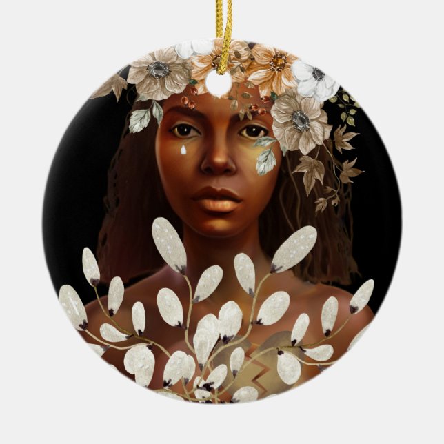 Broke In Hearted African American Woman Art  Ceramic Tree Decoration (Front)