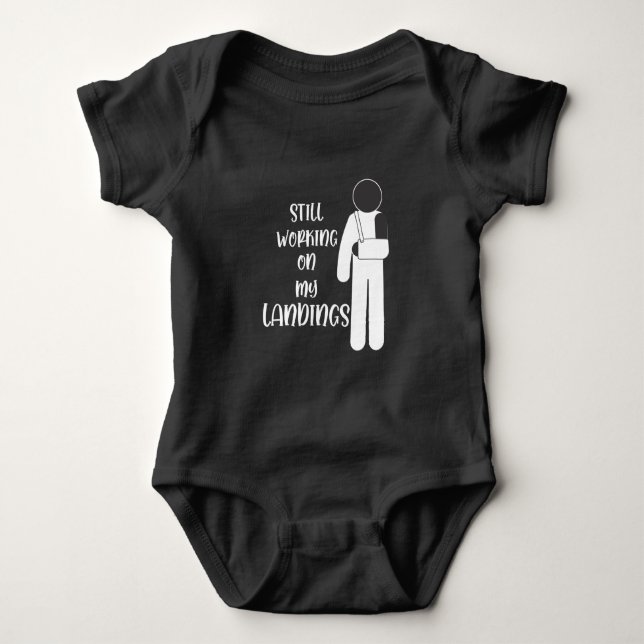Broken Arm Get Well Stuntman Kid Baby Bodysuit (Front)