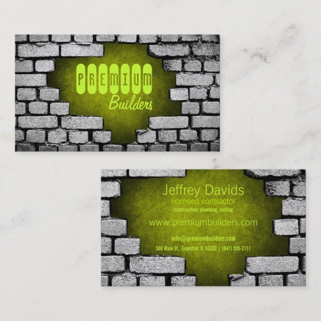 broken brick wall construction business card (Front/Back)