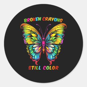 Broken Crayon Still Colours Butterfly Mental Healt Classic Round Sticker