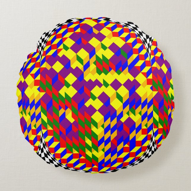 Broken Cube by Kenneth Yoncich Round Cushion (Front)