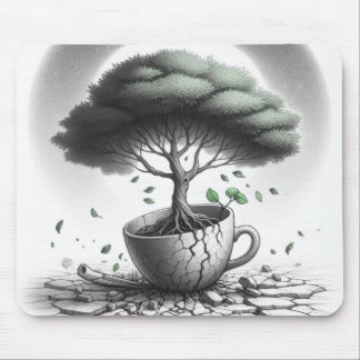 Broken cup with tree. mouse mat