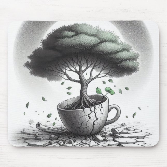 Broken cup with tree. mouse mat (Front)