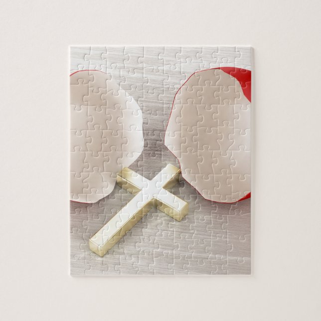 Broken eggshell and cross jigsaw puzzle (Vertical)