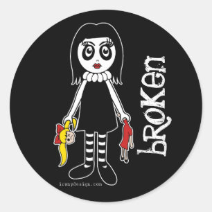 Broken Goth Doll Classic Round Sticker