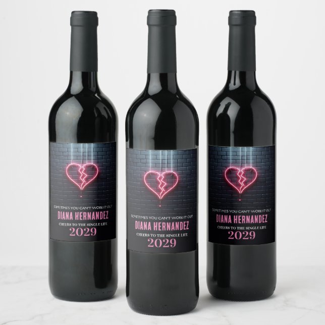 Broken Heart Divorce Party Wine Label (Bottles)