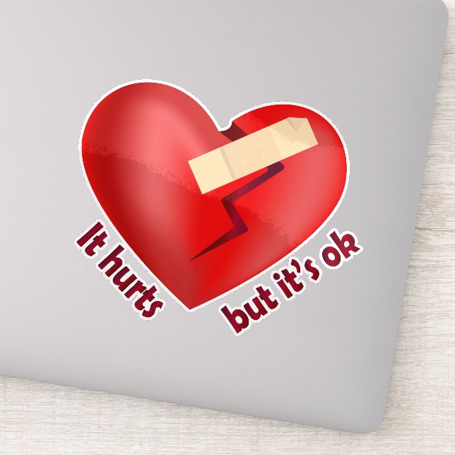 Broken heart healed with patch and life quote (Detail)