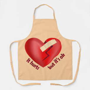 Broken heart healed with patch and life quote apron