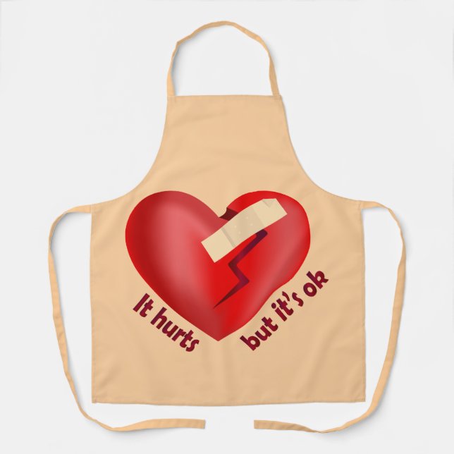 Broken heart healed with patch and life quote apron (Front)