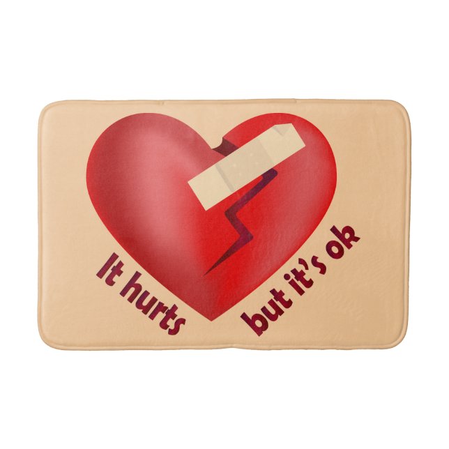 Broken heart healed with patch and life quote bath mat (Front)