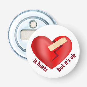 Broken heart healed with patch and life quote bottle opener
