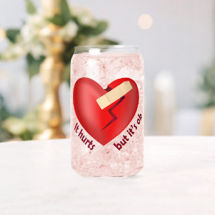 Broken heart healed with patch and life quote can glass
