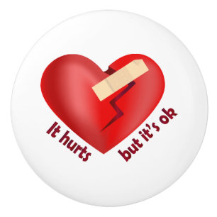 Broken heart healed with patch and life quote ceramic knob