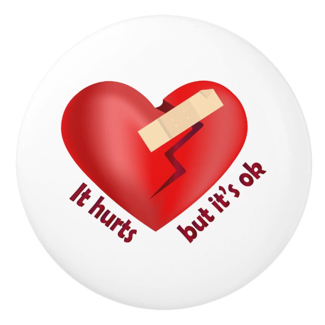 Broken heart healed with patch and life quote ceramic knob (Front)