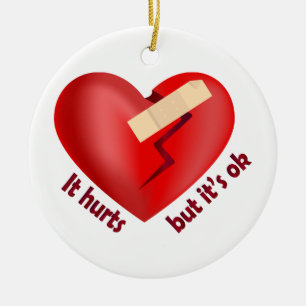 Broken heart healed with patch and life quote ceramic tree decoration