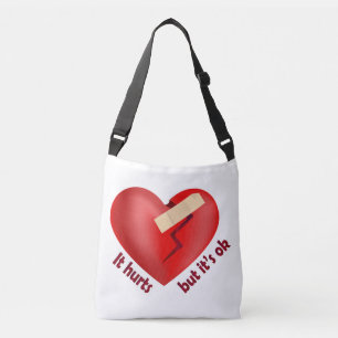 Broken heart healed with patch and life quote crossbody bag