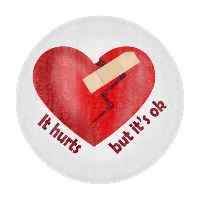 Broken heart healed with patch and life quote cutting board (Front)