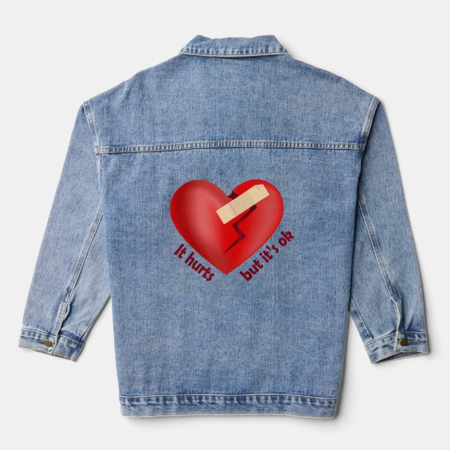 Broken heart healed with patch and life quote denim jacket (Back)