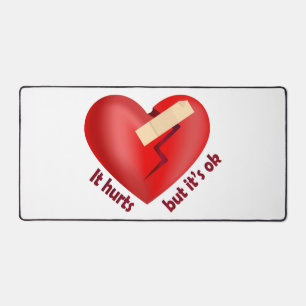 Broken heart healed with patch and life quote desk mat