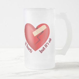 Broken heart healed with patch and life quote frosted glass beer mug