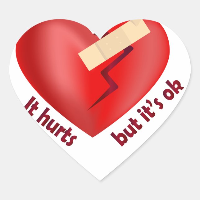 Broken heart healed with patch and life quote heart sticker (Front)