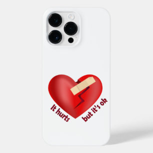 Broken heart healed with patch and life quote iPhone 14 pro max case
