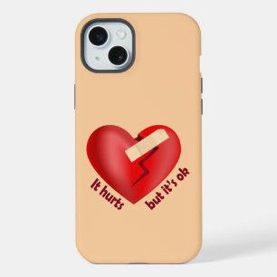 Broken heart healed with patch and life quote iPhone 15 plus case