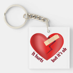 Broken heart healed with patch and life quote key ring