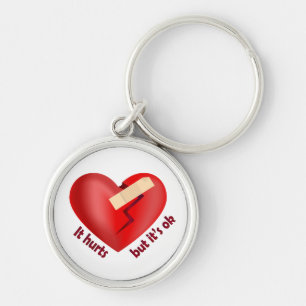 Broken heart healed with patch and life quote key ring