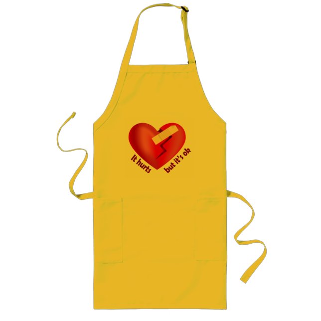 Broken heart healed with patch and life quote long apron (Front)
