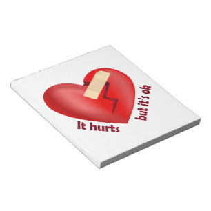 Broken heart healed with patch and life quote notepad