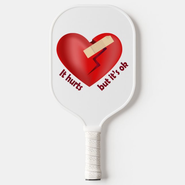 Broken heart healed with patch and life quote pickleball paddle (Front)