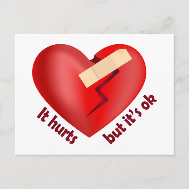 Broken heart healed with patch and life quote postcard (Front)