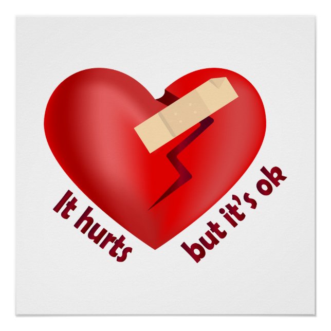 Broken heart healed with patch and life quote poster (Front)
