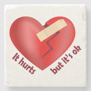 Broken heart healed with patch and life quote stone coaster