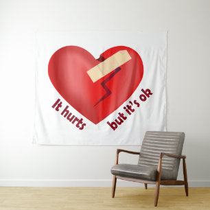 Broken heart healed with patch and life quote tapestry