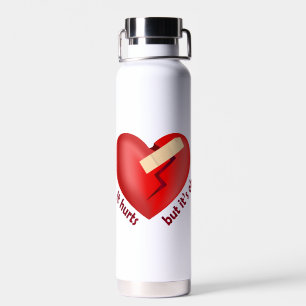 Broken heart healed with patch and life quote water bottle