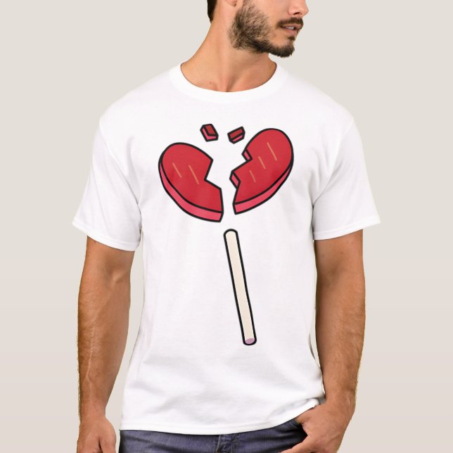 Broken Heart Lollipop Candy Red T-Shirt (Front)