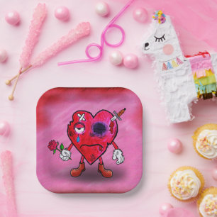 Broken heart paper plate