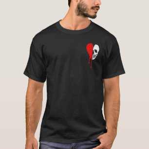 Broken Heart Read Drip Embroidered and Skull Confu T-Shirt
