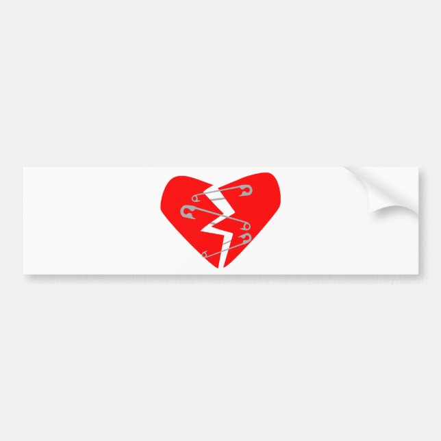 Broken Heart with Safety Pins Bumper Sticker (Front)