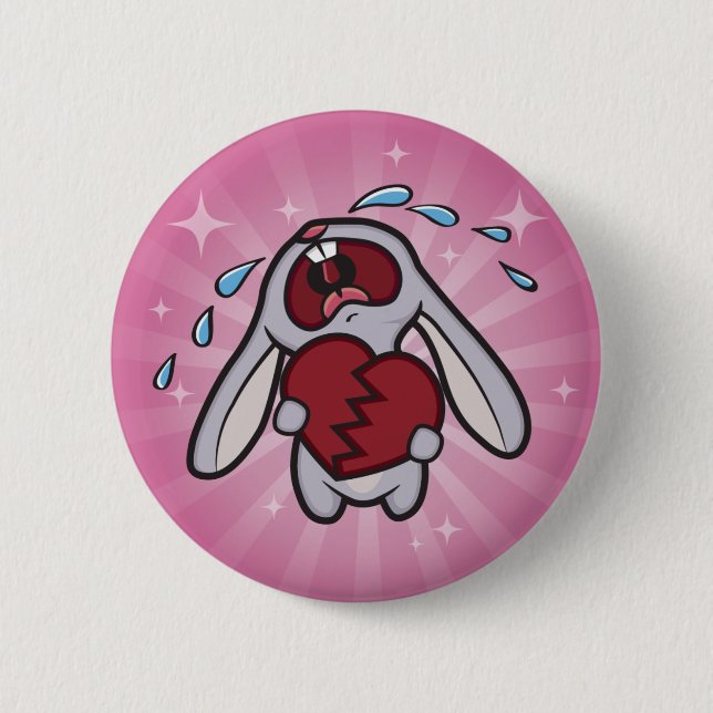 Broken Hearted Bunny with Pink Sunburst Button (Front)